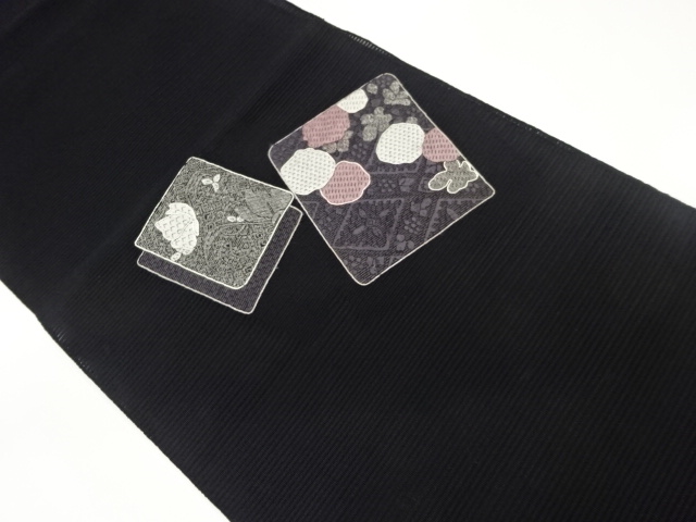 着物・帯 ] - 名古屋帯 絽綴れ銀駒刺繍色紙に蝶・葉模様名古屋帯 | 宗